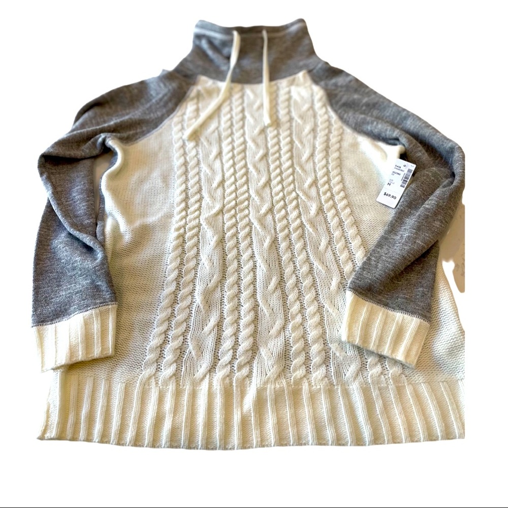 🐝Reitmans Hyba• Mixed Media Cowl Neck Sweater • Women’s Medium •Grey White •NWT